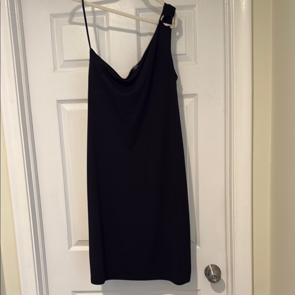 New York & Company Elegant Black One-Shoulder Dress